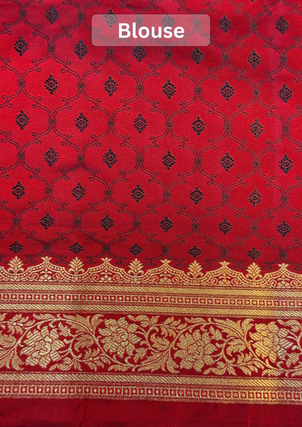 WAAH BANARAS 164: Ruby Red Satin Mashru Silk Saree with Zari Stripe Work, Resham Floral Design &amp; Grand Floral Border