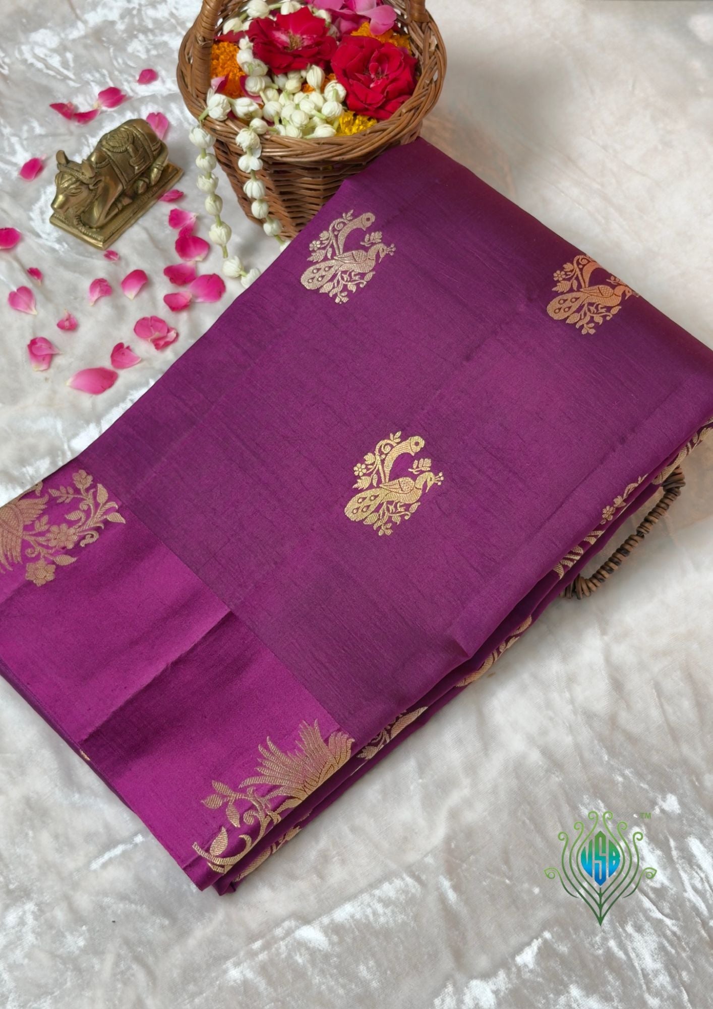 VIRASAT 372: Teal Blue Pure Mulberry Silk Saree with Zari Bird Motifs