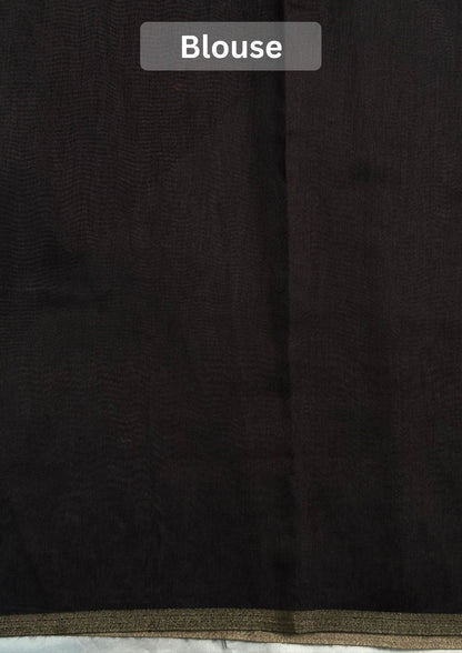 UTSAV BANARAS 408: Steel Grey Raw Silk Saree with Laheriya Design &amp; Silver Floral Buta Border