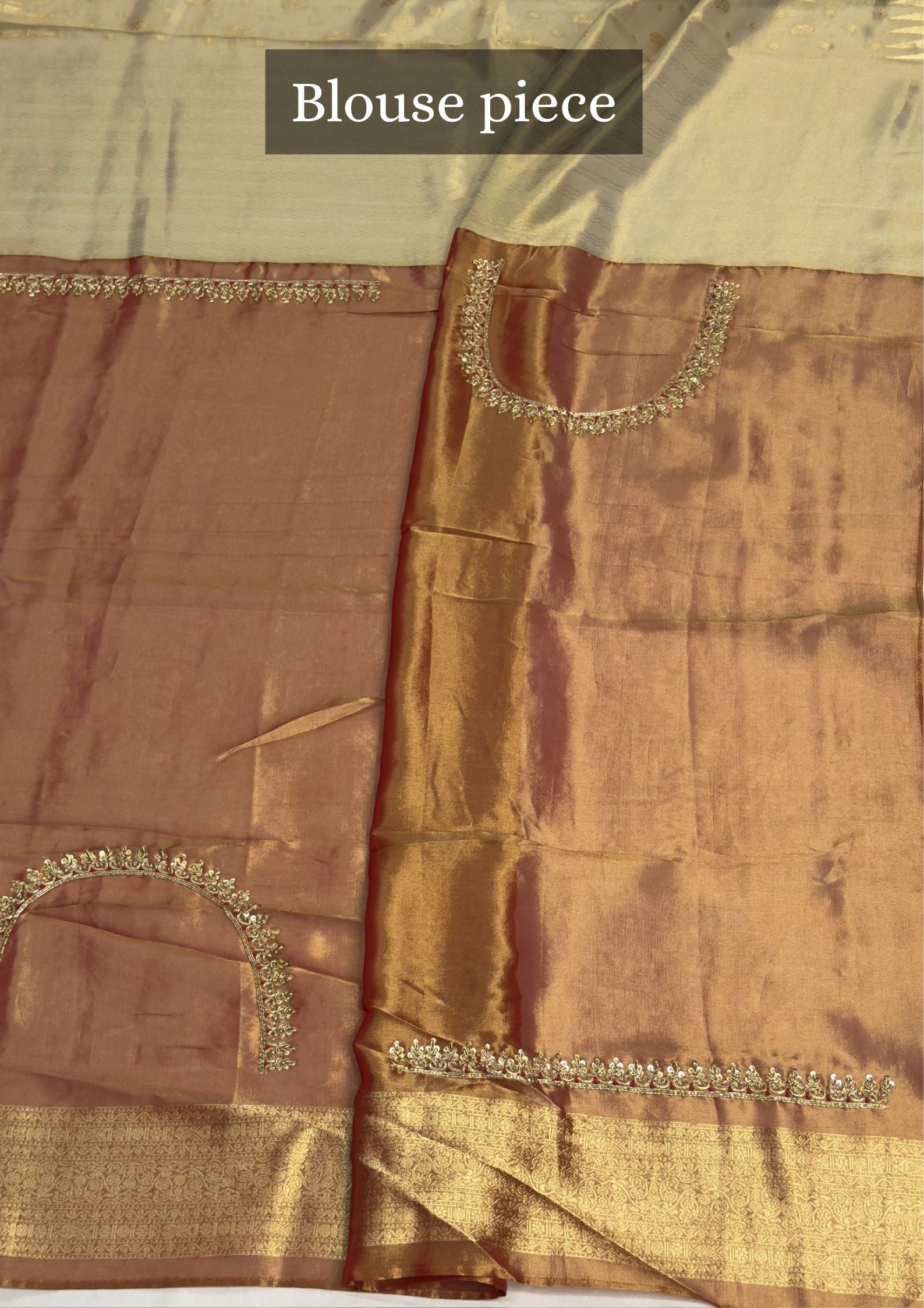 VIRASAT 382: Elegant Silver Gold Tissue Saree with Temple Zari &amp; Hand Zardozi Border (Natural Fabric)