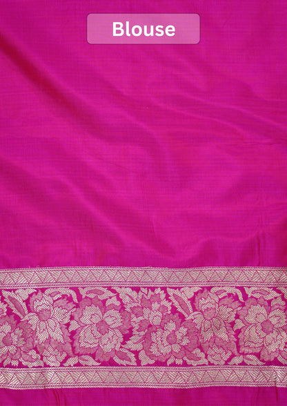 VIRASAT 426A: Pure Handloom Kadwa Katan Silk Saree Hot Pink | Silk Mark Certified | Celebrity Choice