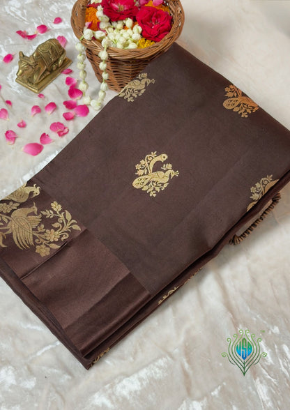 VIRASAT 372: Teal Blue Pure Mulberry Silk Saree with Zari Bird Motifs