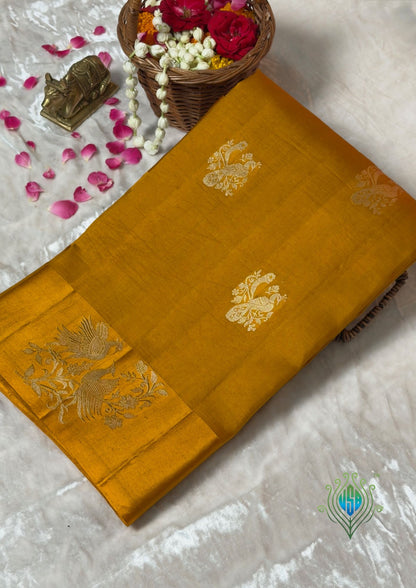 VIRASAT 372: Teal Blue Pure Mulberry Silk Saree with Zari Bird Motifs