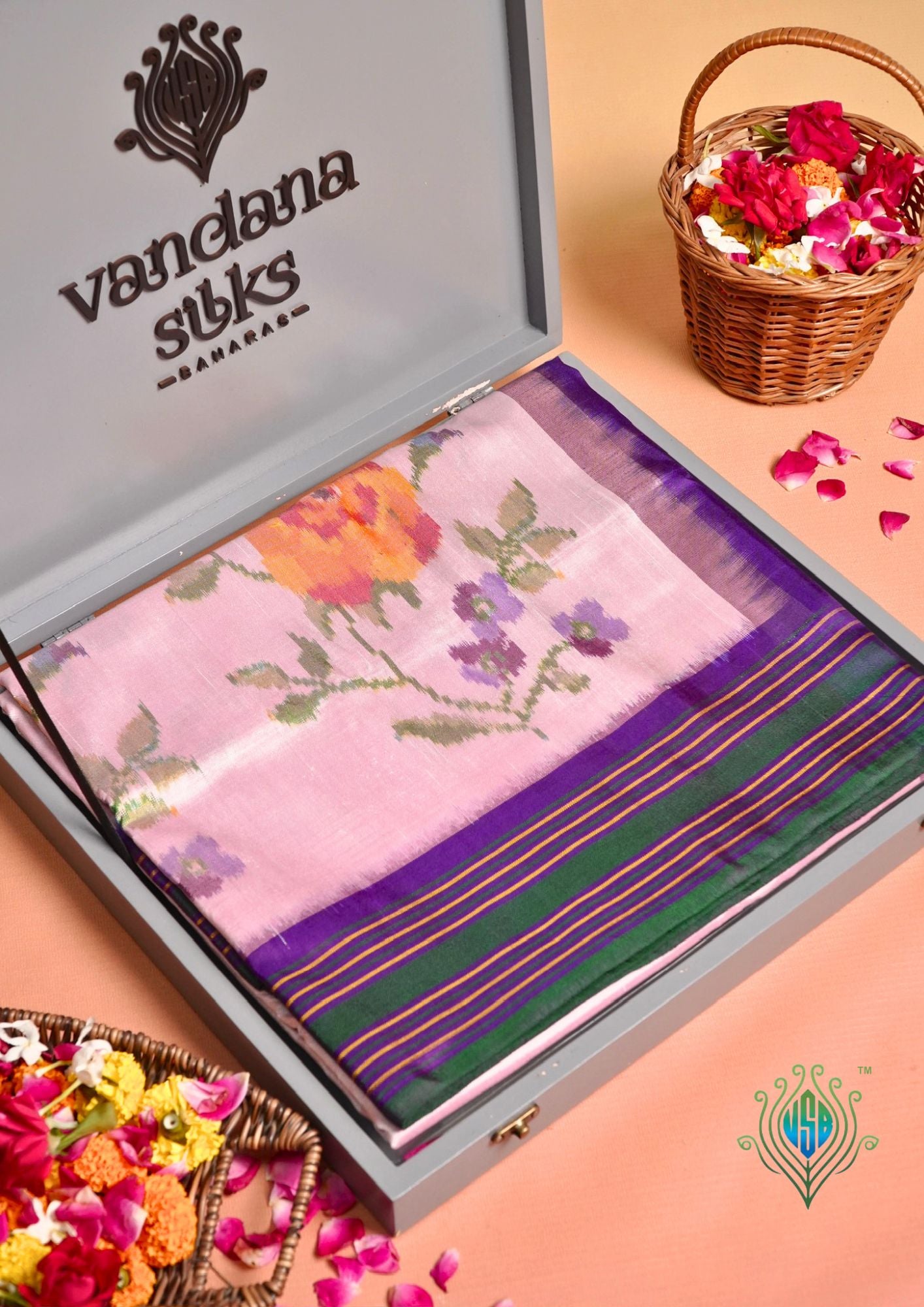 Founder Choice 071: Pure Katan Patola Ikkat Handloom Silk Saree in Lotus Pink