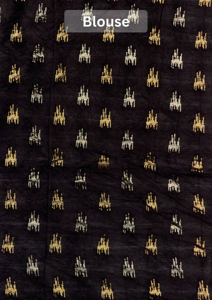 UTSAV BANARAS 288: Slate Grey Tussar Georgette Saree with Beautiful Kalamkari Floral Border