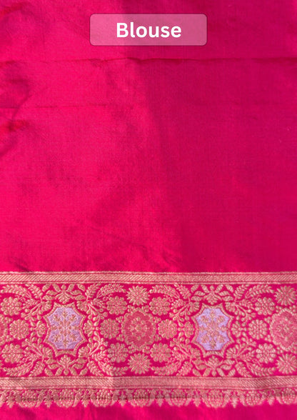 VIRASAT 433: Silk Mark Certified Hot Pink Pure Handloom Katan Silk Saree with Kadwa Sona Rupa Zari Jaal