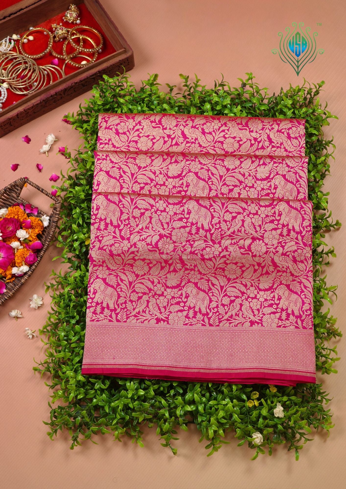 VIRASAT 431: Gajari Pink Pure Handloom Katan Silk Saree with Kadwa Zari Allover Buta &amp; Grand Banarasi Border