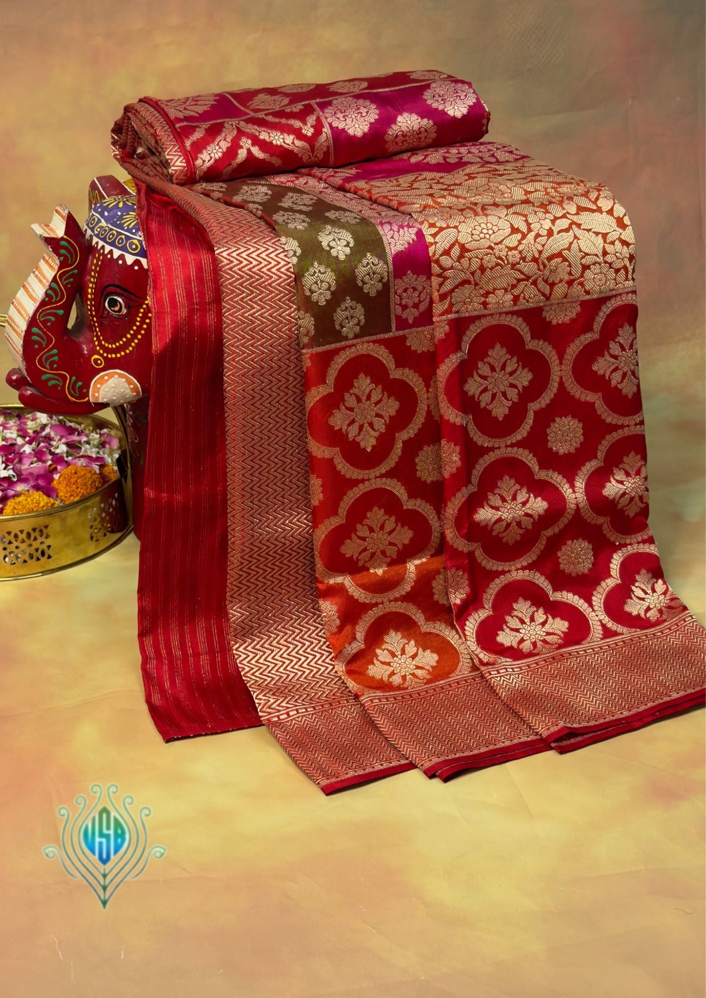 VIRASAT 374: Pure Handloom Katan Silk Rangkat Saree with Intricate Zari Weaving (Silk Mark Certified)