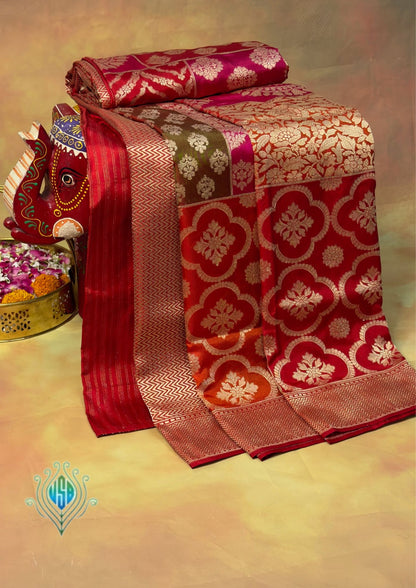 VIRASAT 374: Pure Handloom Katan Silk Rangkat Saree with Intricate Zari Weaving (Silk Mark Certified)