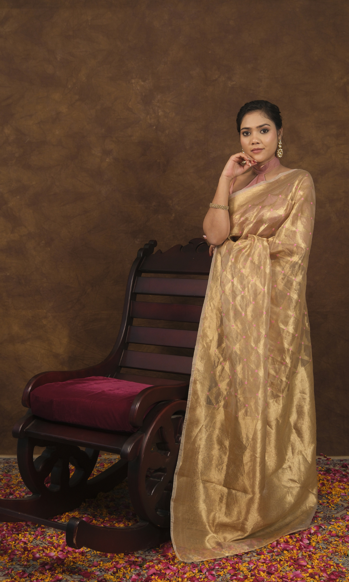 Gulabo: Pink Meena Booti Saree on Pure Tissue Silk