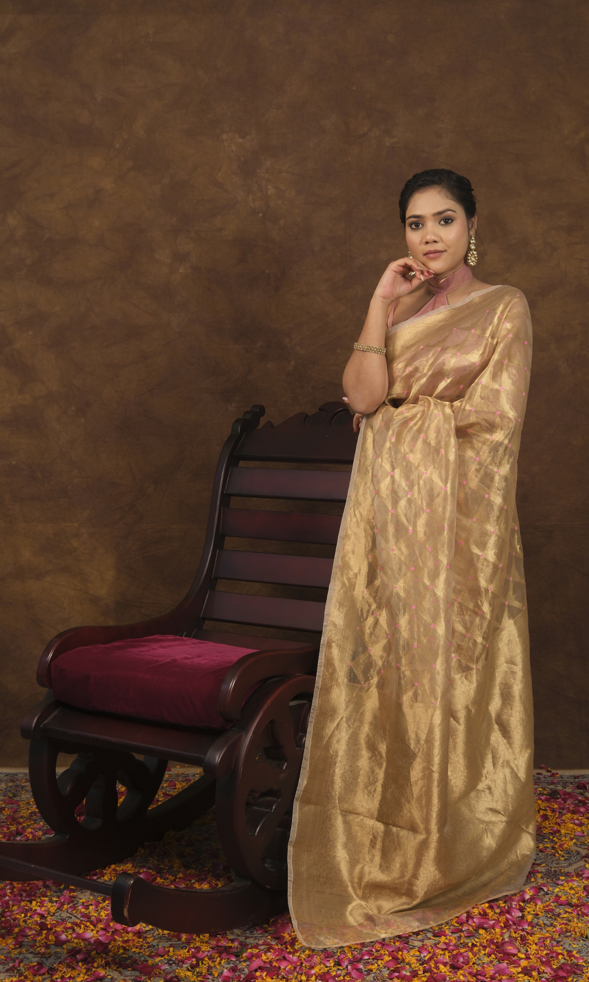 VIRASAT 321: Pink Meena Booti Saree on Pure Tissue Silk
