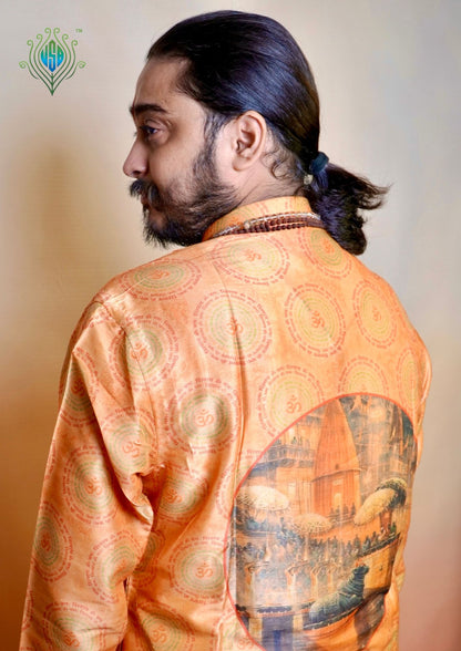 M.J.A 29: Om Namah Shivay Rust Orange Modal Silk Kurta