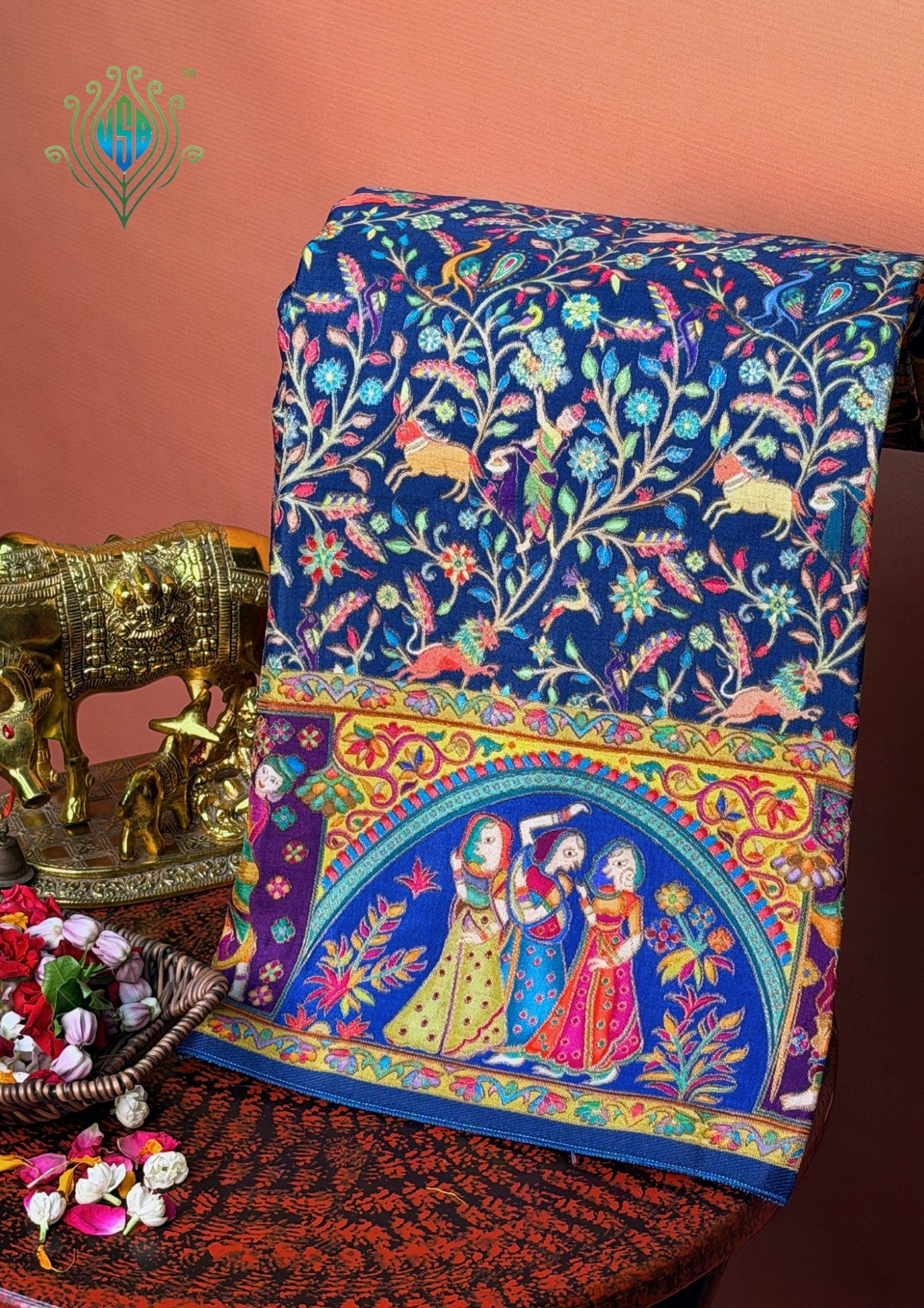 UTSAV BANARAS 479: Lilac Mauve Butter Silk Saree with Kalamkari Position Print &amp; Contrast Blouse