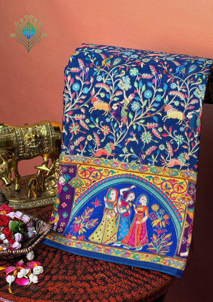 UTSAV BANARAS 479: Lilac Mauve Butter Silk Saree with Kalamkari Position Print &amp; Contrast Blouse