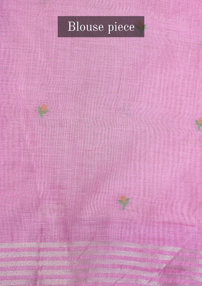 "UTSAV BANARAS 301" Banarasi Baby Pink Chanderi Jamdani Silk Saree with Floral Scallop Pallu