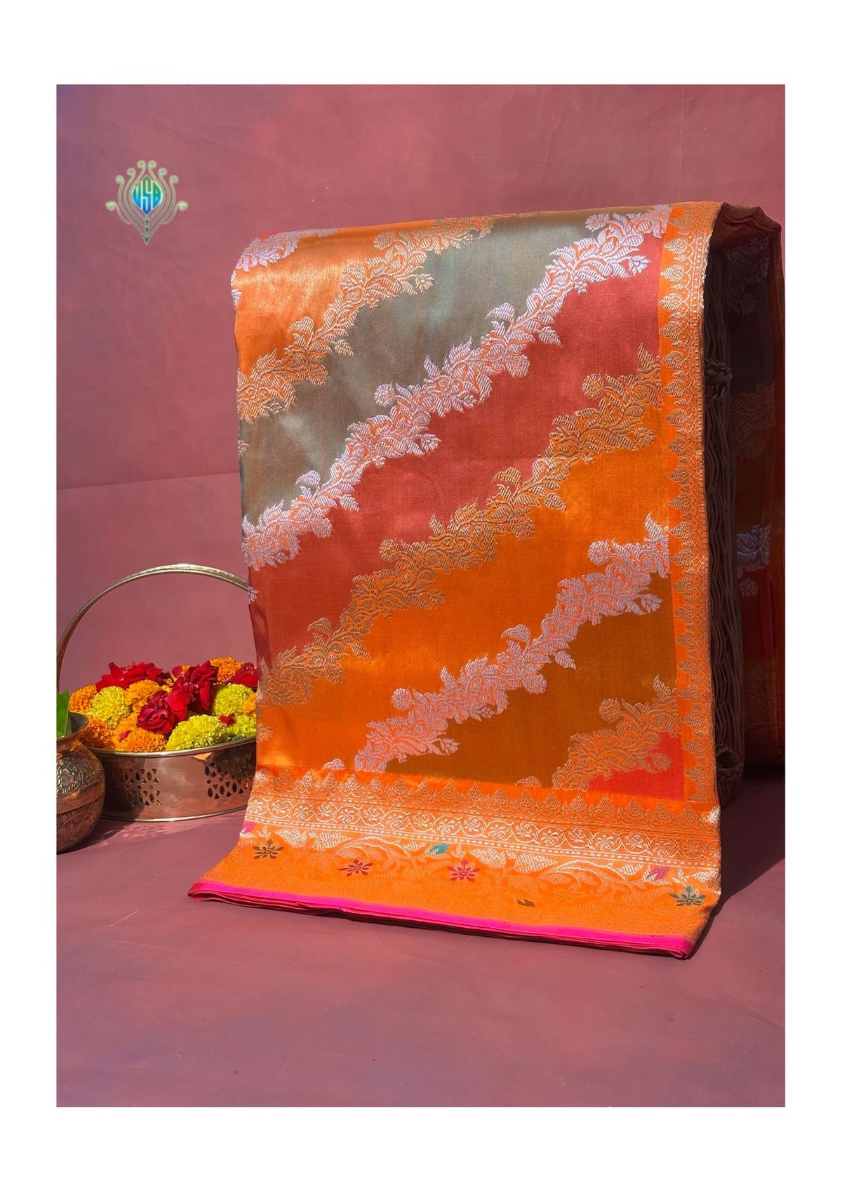 Founder Choice 062: Premium Rangkat Pure Katan Silk Saree with Sona Rupa Zari &amp; Meenakari Work | Silk Mark Certified