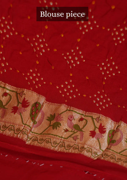 "VIRASAT 112" Red Pure Georgette Bandhej Banarasi Handloom Saree