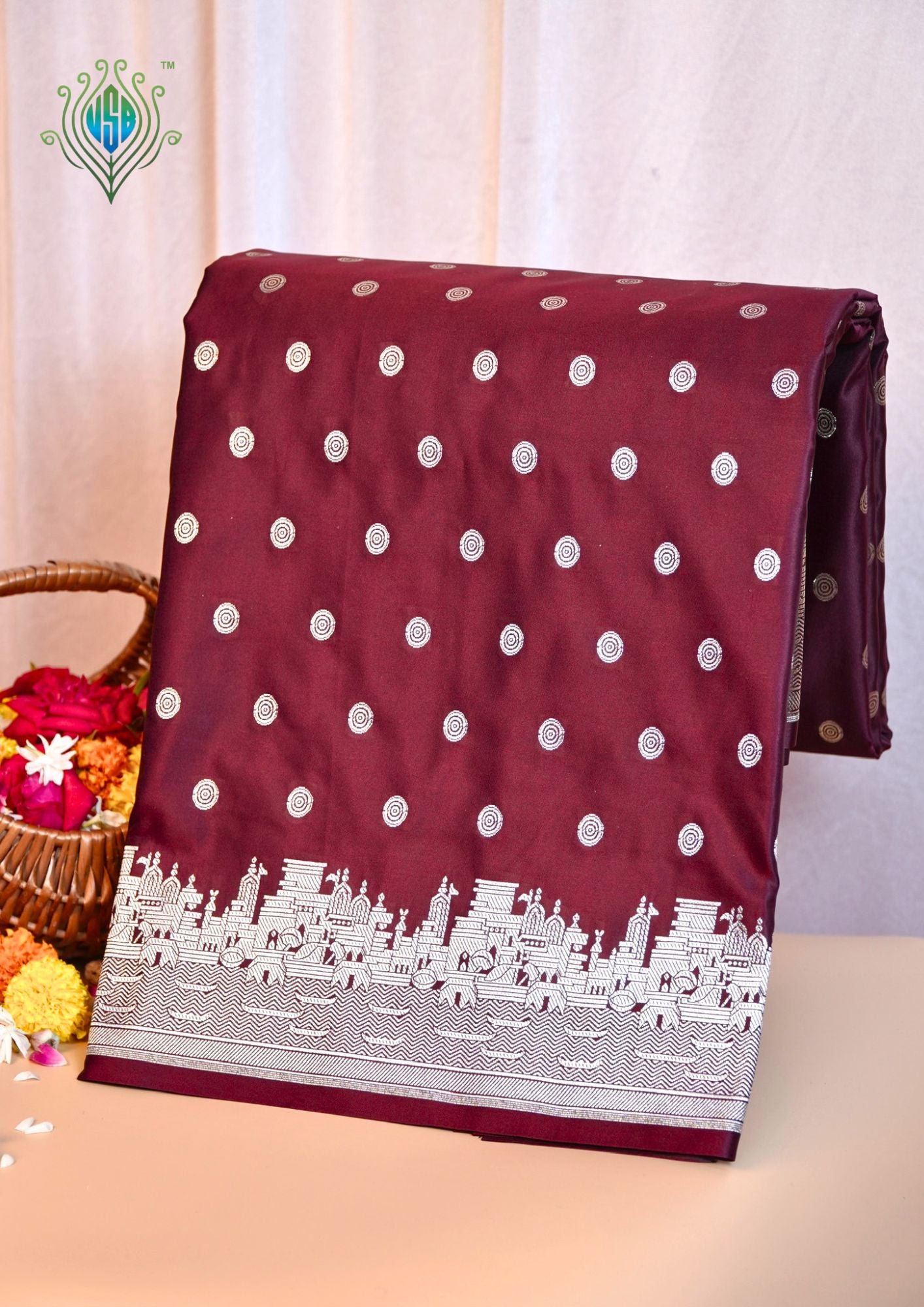 Waah Banaras 055G: Banarasi Pure Mashru silk saree with Ghat Border