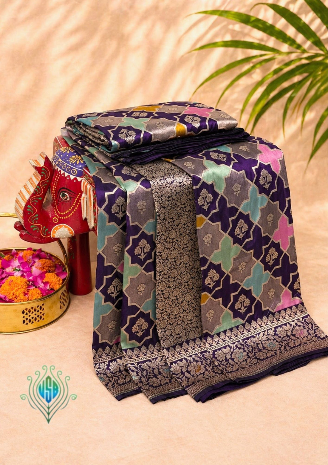 VIRASAT 407: Violet Pure Handloom Katan Silk Rangkat Saree with Meenakari Border &amp; Pallu (Silk Mark Certified)
