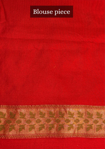VIRASAT 375: Cherry Red Pure Handloom Katan Silk Saree with Meenakari Border &amp; Pallu (Silk Mark Certified)