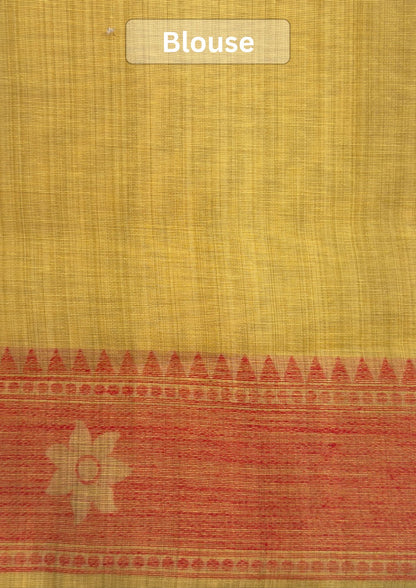Utsav Banaras 454: Sunshine Yellow Cotton Saree with Multicolor Resham Bird &amp; Floral Work