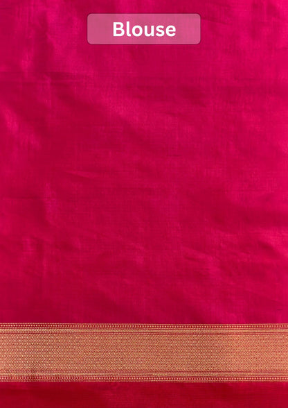 VIRASAT 431: Gajari Pink Pure Handloom Katan Silk Saree with Kadwa Zari Allover Buta &amp; Grand Banarasi Border