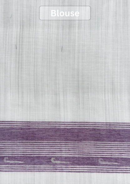 UTSAV BANARAS 465: Off White Cotton Saree with Multicolor Resham Tree of Life &amp; Bird Motif