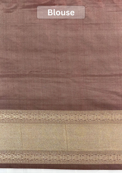 VIRASAT 434: Silk Mark Certified Taupe Brown Pure Handloom Katan Silk Saree with Kadwa Meenakari Sikargah Zari Jaal