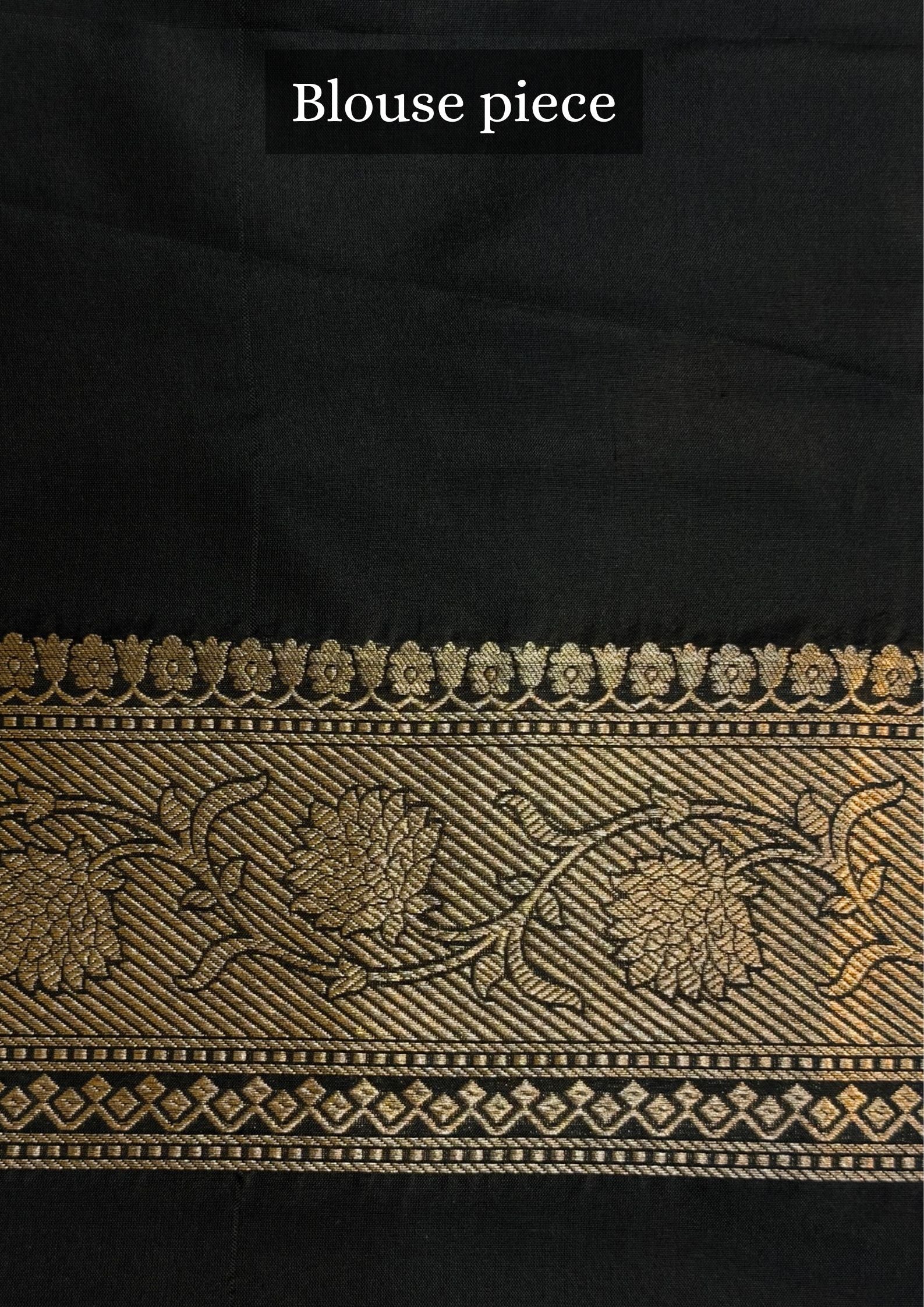 VIRASAT 408: Pure Black Handloom Katan Silk Saree with Sona Rupa Zari &amp; Meenakari Border-Pallu (Silk Mark Certified)