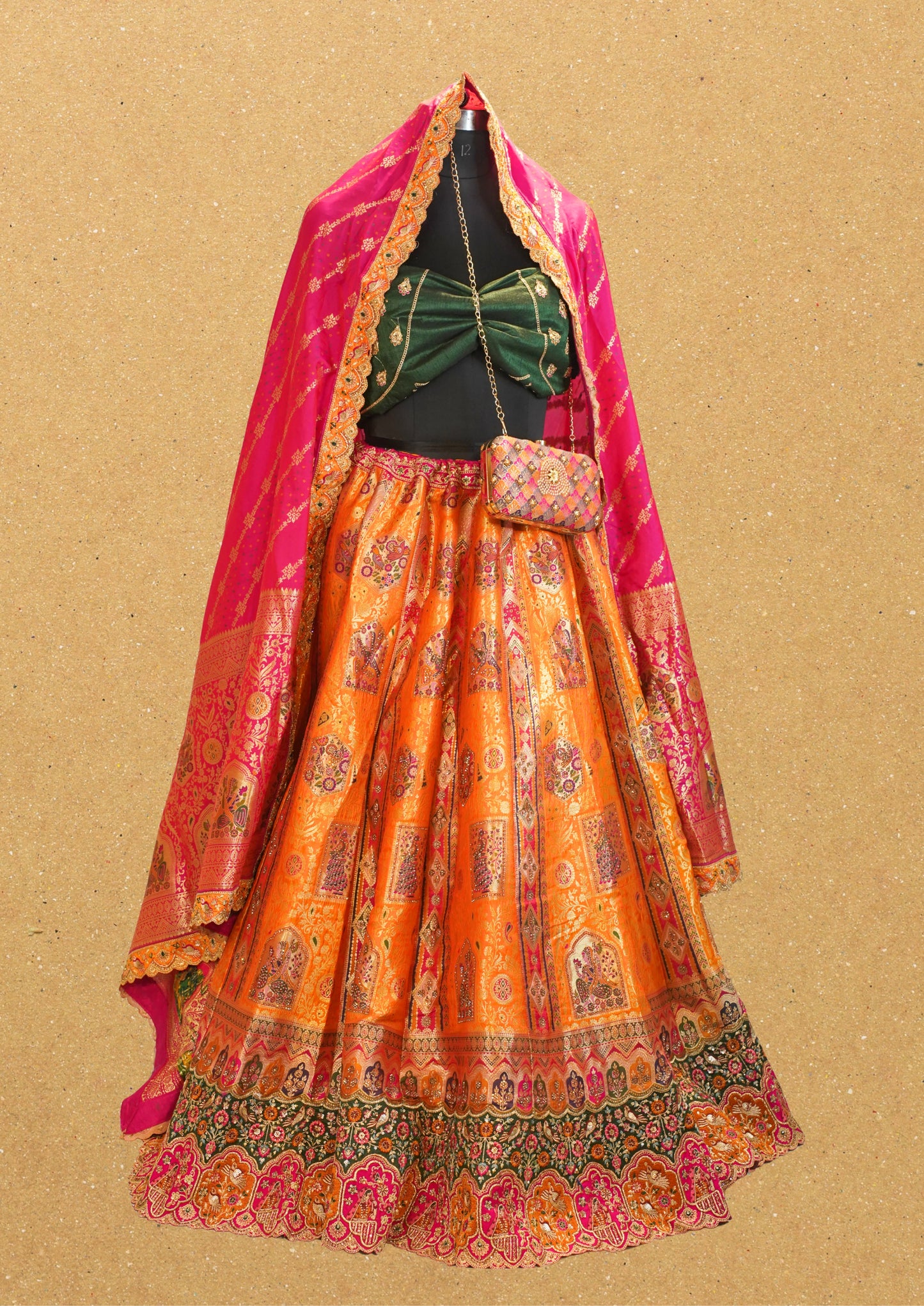 "MANSI 032" Banarasi Silk Lehenga With Cutwork Border & AD Work – A Regal Statement of Tradition