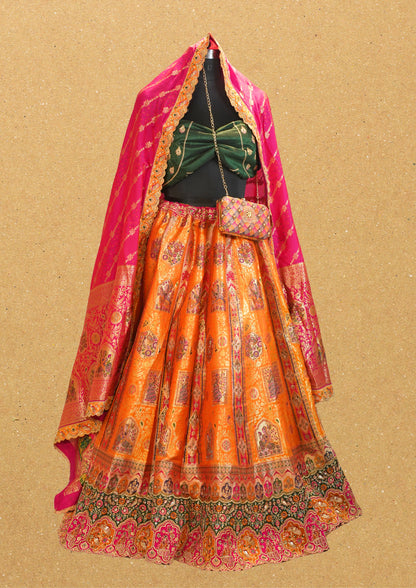 "MANSI 032" Banarasi Silk Lehenga With Cutwork Border & AD Work – A Regal Statement of Tradition