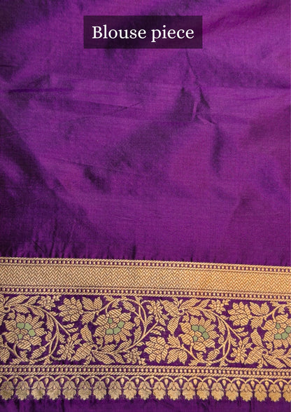 VIRASAT 407: Violet Pure Handloom Katan Silk Rangkat Saree with Meenakari Border &amp; Pallu (Silk Mark Certified)