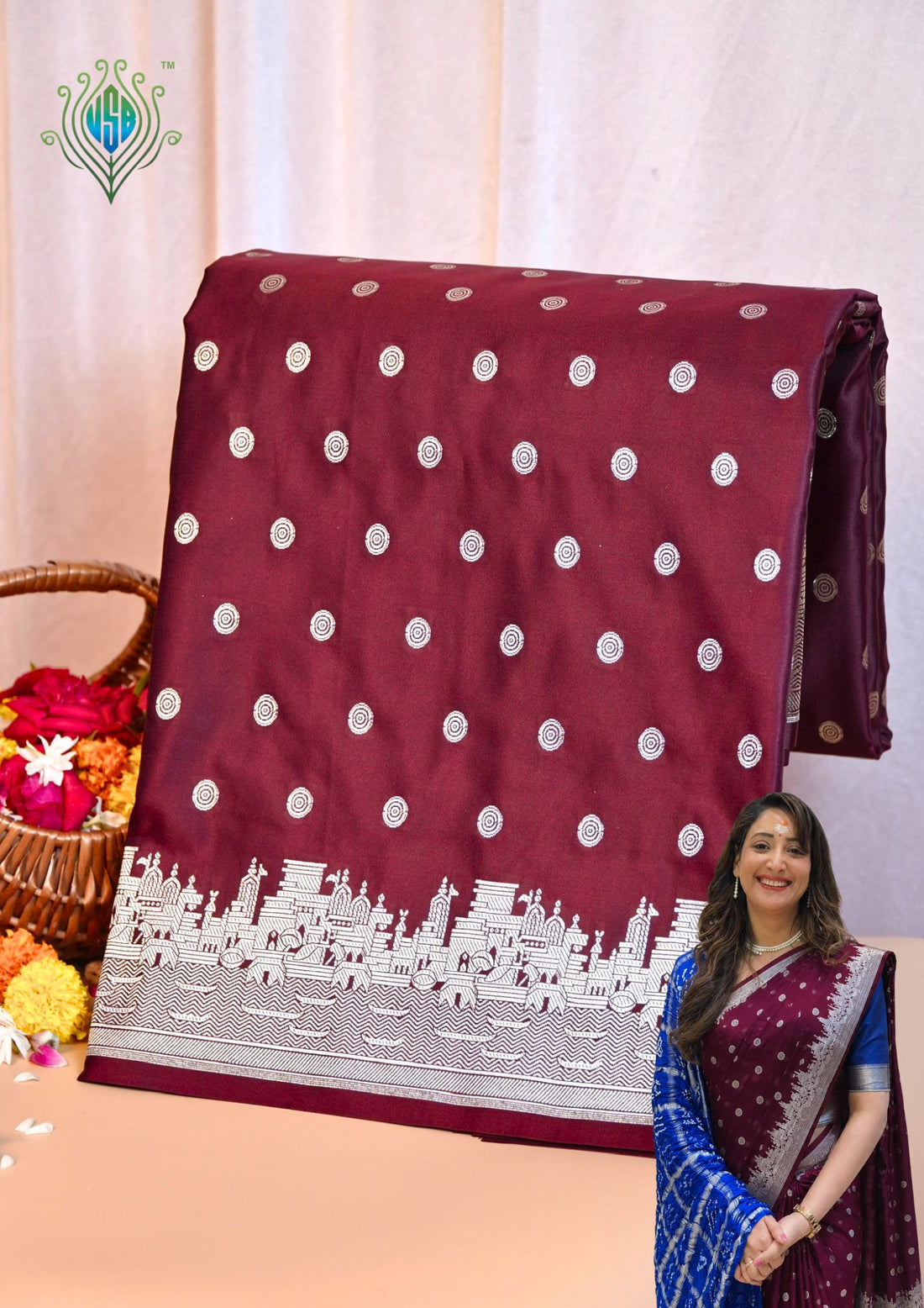 Waah Banaras 055G: Banarasi Pure Mashru silk saree with Ghat Border