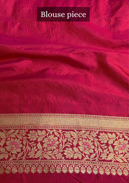 VIRASAT 402: Rani Pink Pure Handloom Katan Silk Rangkat Saree with Meenakari Border &amp; Pallu (Silk Mark Certified)