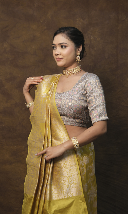 Sulekha Banarasi Jangla Jaal Saree: Woven with Pure Gold Rupa Zari and A-Grade Silk