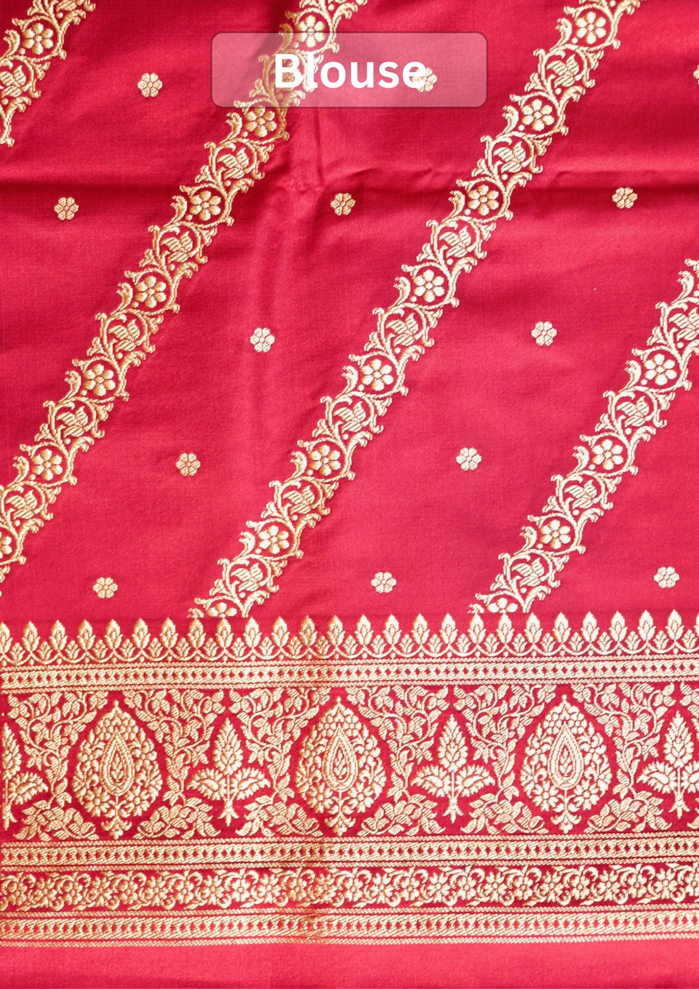 Waah Banaras 183: Regal Crimson Satin Katan Silk Zari Saree With Floral Border