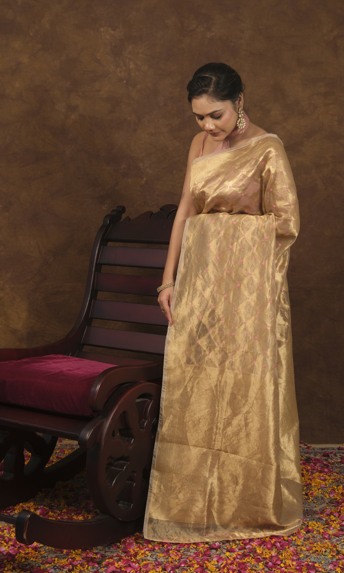 VIRASAT 321: Pink Meena Booti Saree on Pure Tissue Silk
