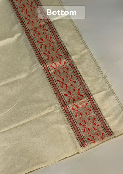 MANSI 170: Ivory Raw Silk Suit Set with Designer Woven Dupatta