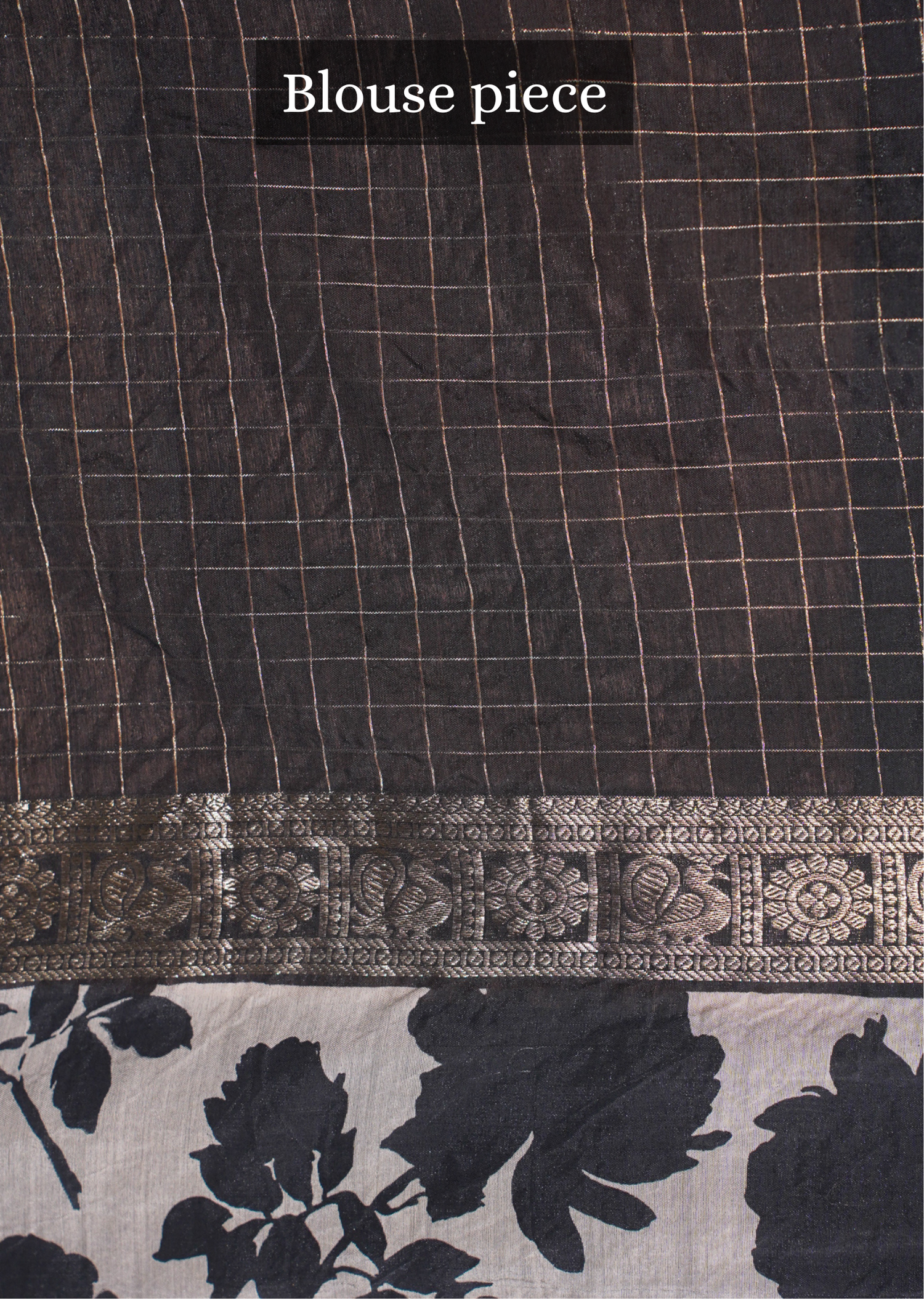 Utsav Banaras 317 Black Raw Silk Saree with Zari Checks &amp; Floral Border