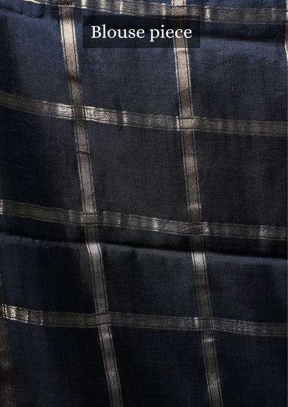 UTSAV BANARAS 369: Elegant Midnight Black Soft Silk Gharchola Check Saree with Zari Work