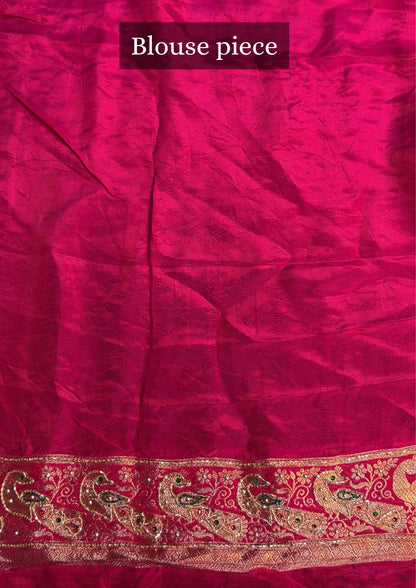 VIRASAT 415: Magenta Crepe Silk Saree with Hand Zardozi Work &amp; Designer Border