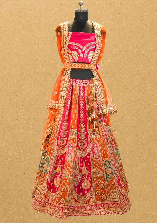 "MANSI 033" Banarasi Bold Heritage Elegance Silk Lehenga With Cutwork Border & AD Work