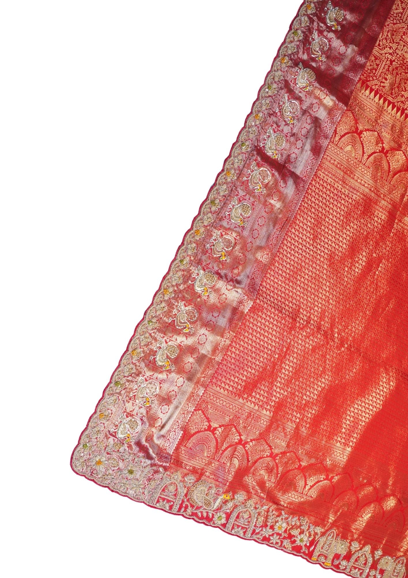 "VIRASAT 210" Banarasi Royal Red Pure Kanjivaram Barik Zardozi Cut Work Border Embroidered Silk Saree