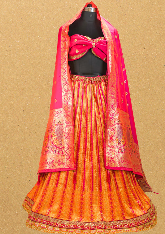 "MANSI 021" Banarasi Crush Rangkat Silk Lehenga with Elegant Cutwork Border