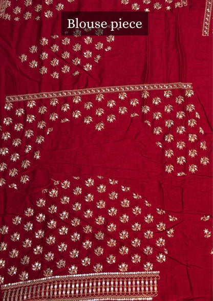 VIRASAT 393: Blood Red Raw Silk Saree with Hand Zardozi Work