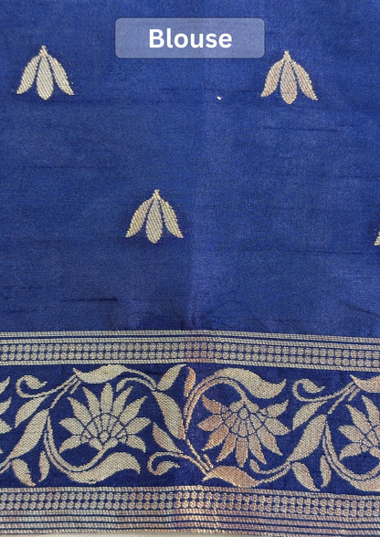 Utsav Banaras 437: Royal Indigo Blue Soft Silk Saree with Gold  Zari Animal &amp; Palm Tree Motifs