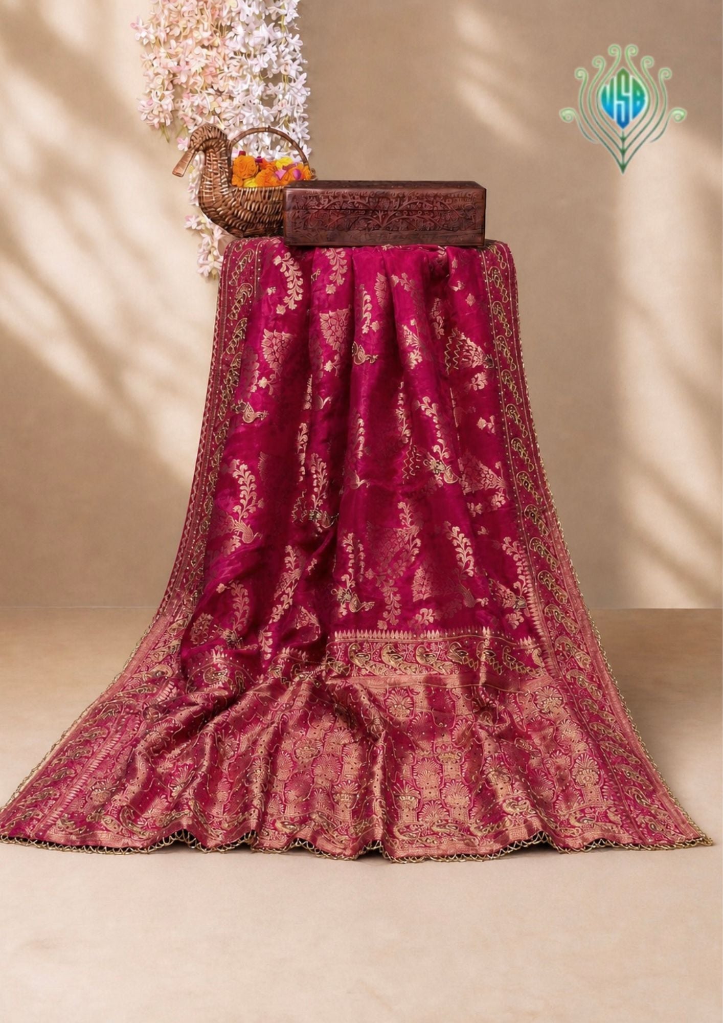 VIRASAT 415: Magenta Crepe Silk Saree with Hand Zardozi Work &amp; Designer Border