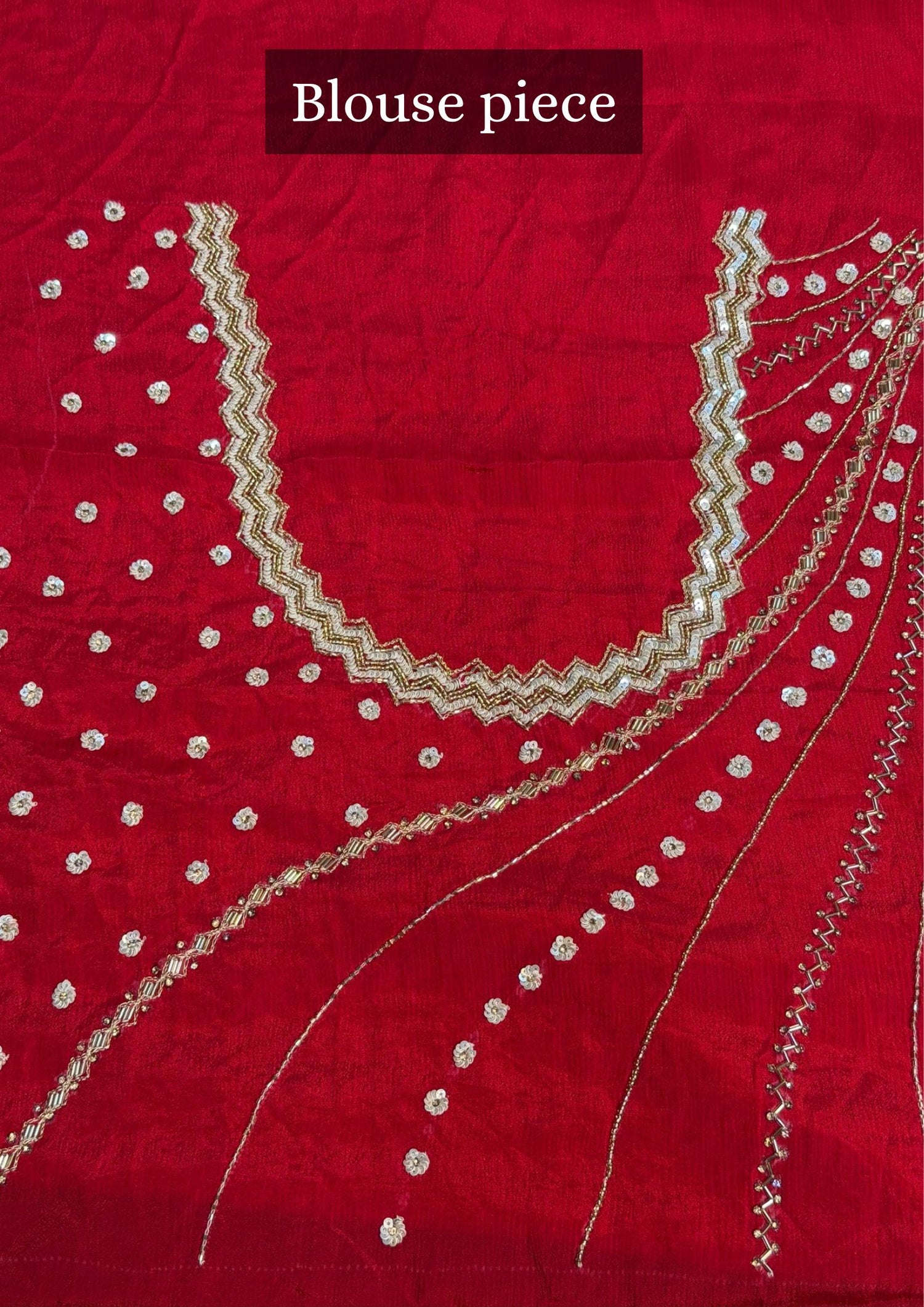 VIRASAT 395: Radiant Crimson Soft Crepe Silk Saree Stripe With Hand Zardozi Work