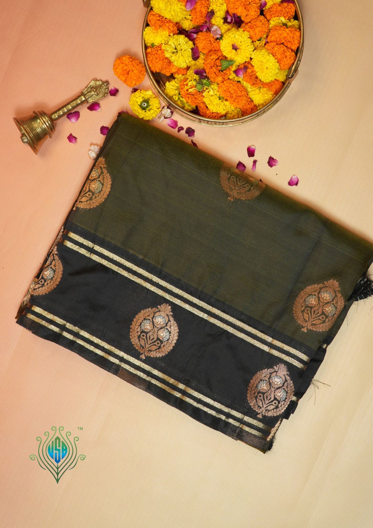 UTSAV BANARAS 497: Olive Green Banarasi Soft Silk Meenakari Zari Saree