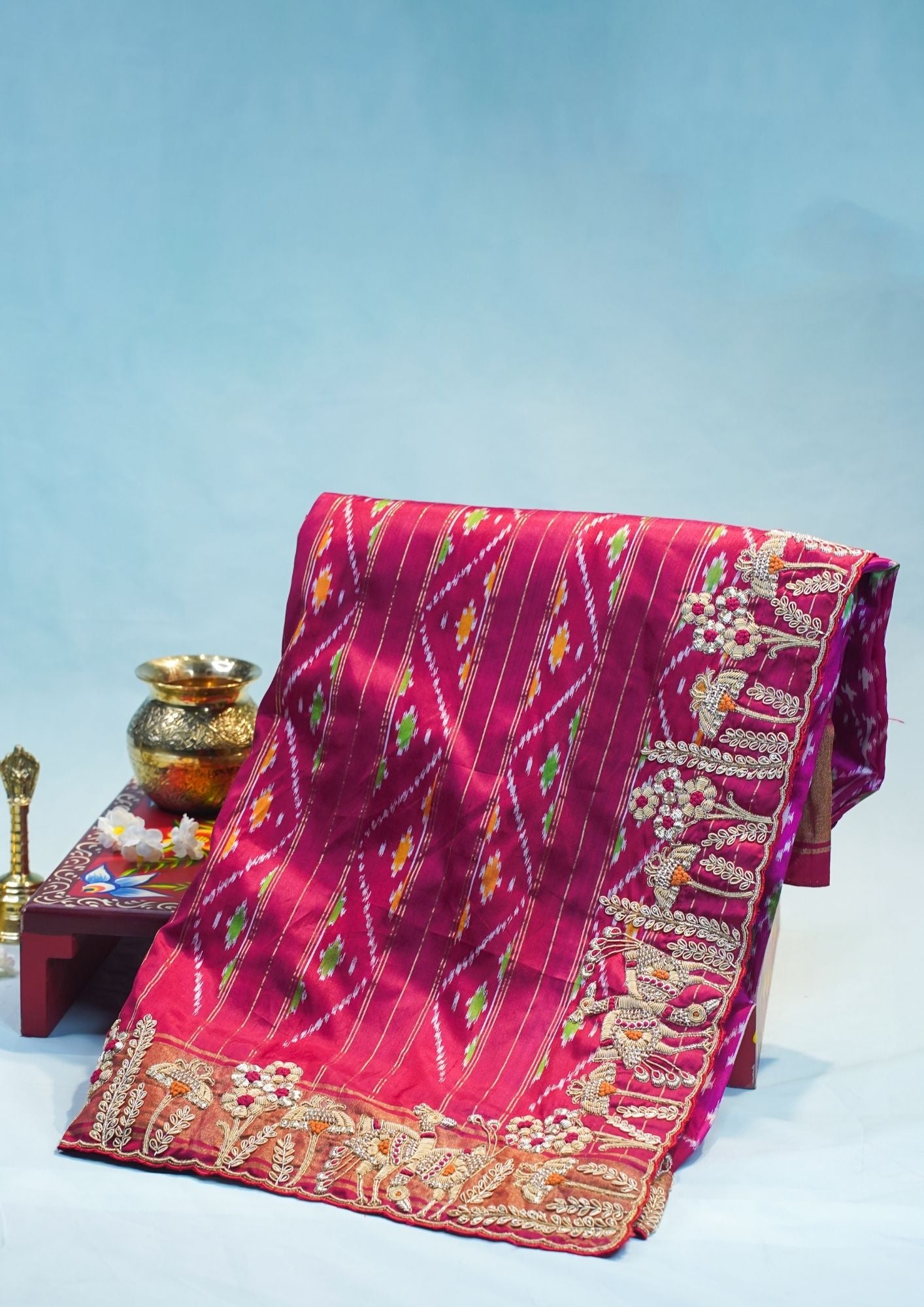 "Founder Choice 042" Banarasi Fuchsia Pink Pure Ikkat Barik Zardozi Embroidered Saree